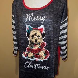 Onque Casual Womens Top size xl Pullover 3/4 Sleeve dark gray Christmas Sparkle